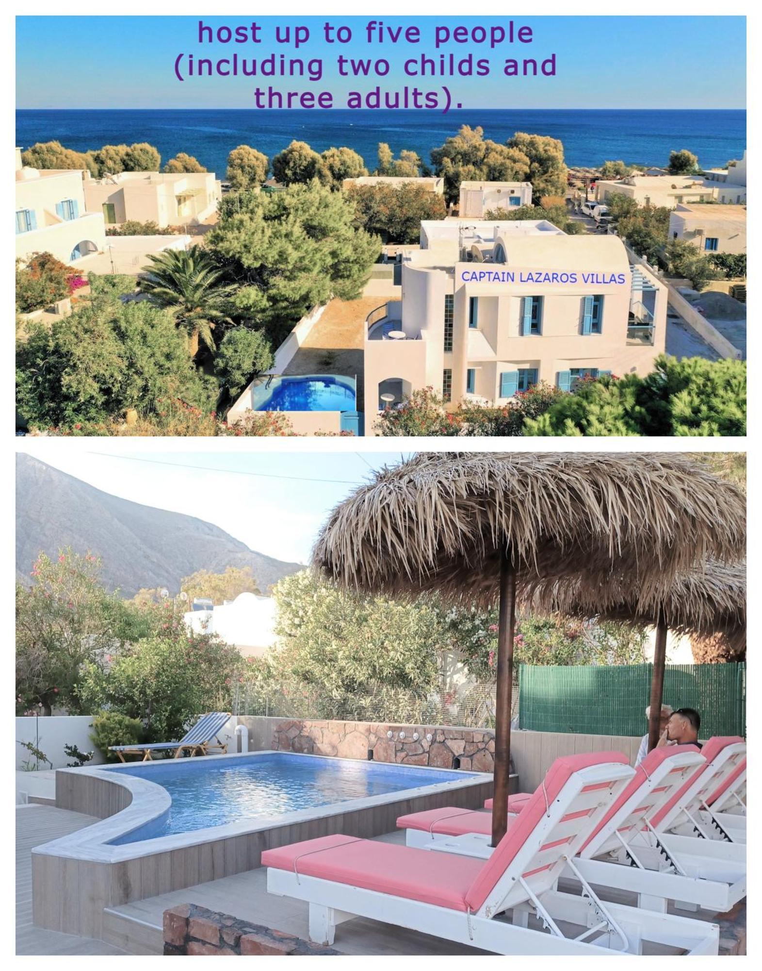 Located By The Sea One Beachfront Private Captain Lazaros Pool Villa With Loft In 750Sqm Spacious Private Plot-Jacuzzi-Sunrelax-Furnished Terace-Gazebo-Private Parking,Sleep 3 Adults And 2 Children, Just Steps From The Black Beach-Seaview Perissa  Buitenkant foto