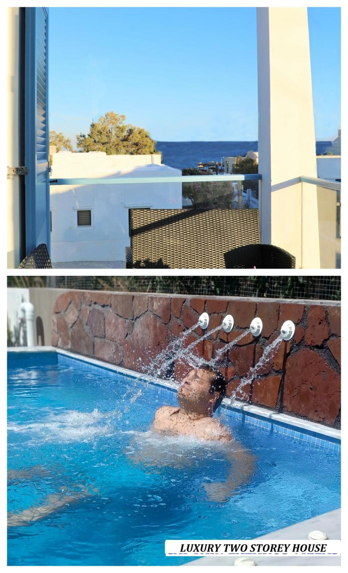 Located By The Sea One Beachfront Private Captain Lazaros Pool Villa With Loft In 750Sqm Spacious Private Plot-Jacuzzi-Sunrelax-Furnished Terace-Gazebo-Private Parking,Sleep 3 Adults And 2 Children, Just Steps From The Black Beach-Seaview Perissa  Buitenkant foto